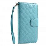 Wholesale Samsung Galaxy Note 4 Glossy Quilted Flip Leather Wallet Case w Stand and Strap (Blue)